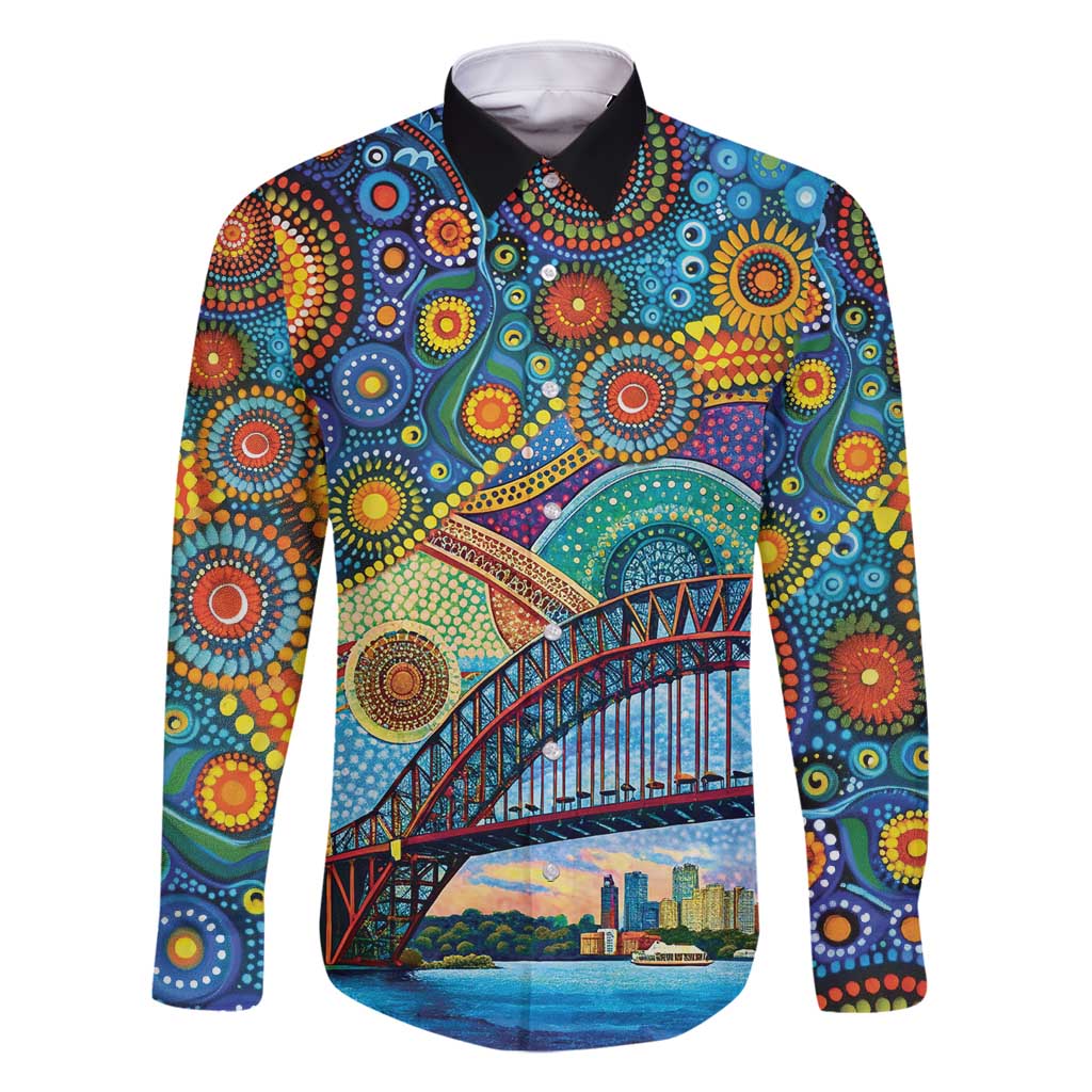 Australian Sydney Harbour Bridge Family Matching Summer Maxi Dress and Hawaiian Shirt Aboriginal Dot Art