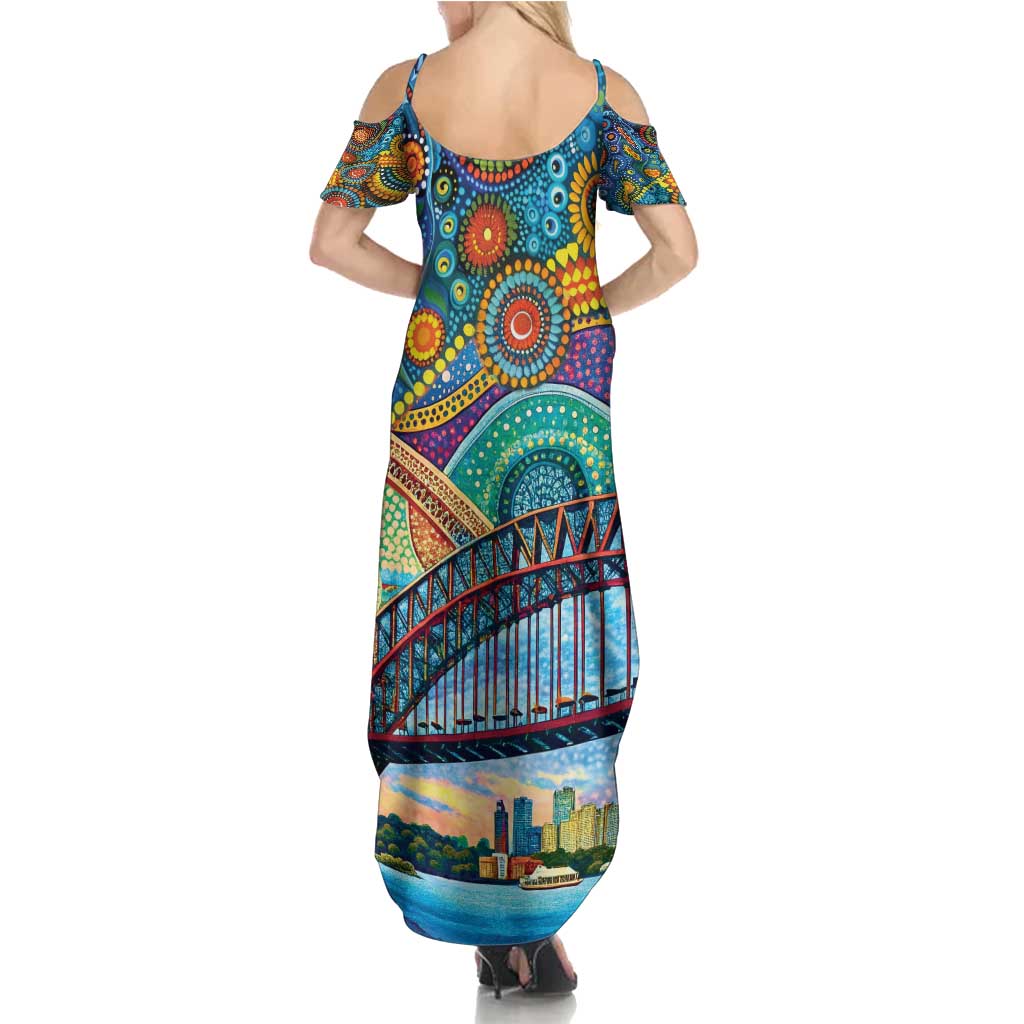 Australian Sydney Harbour Bridge Family Matching Summer Maxi Dress and Hawaiian Shirt Aboriginal Dot Art