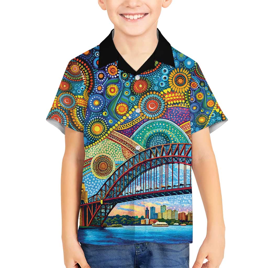 Australian Sydney Harbour Bridge Family Matching Summer Maxi Dress and Hawaiian Shirt Aboriginal Dot Art