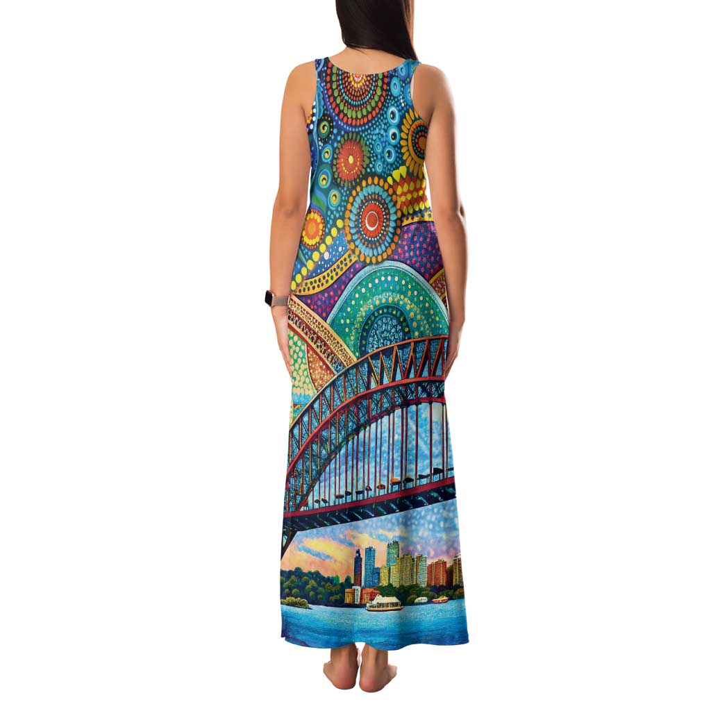 Australian Sydney Harbour Bridge Family Matching Tank Maxi Dress and Hawaiian Shirt Aboriginal Dot Art