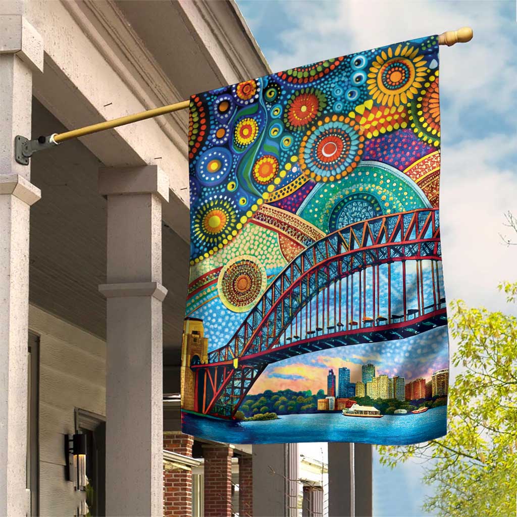 Australian Sydney Harbour Bridge Garden Flag Aboriginal Dot Art - Vibe Hoodie Shop