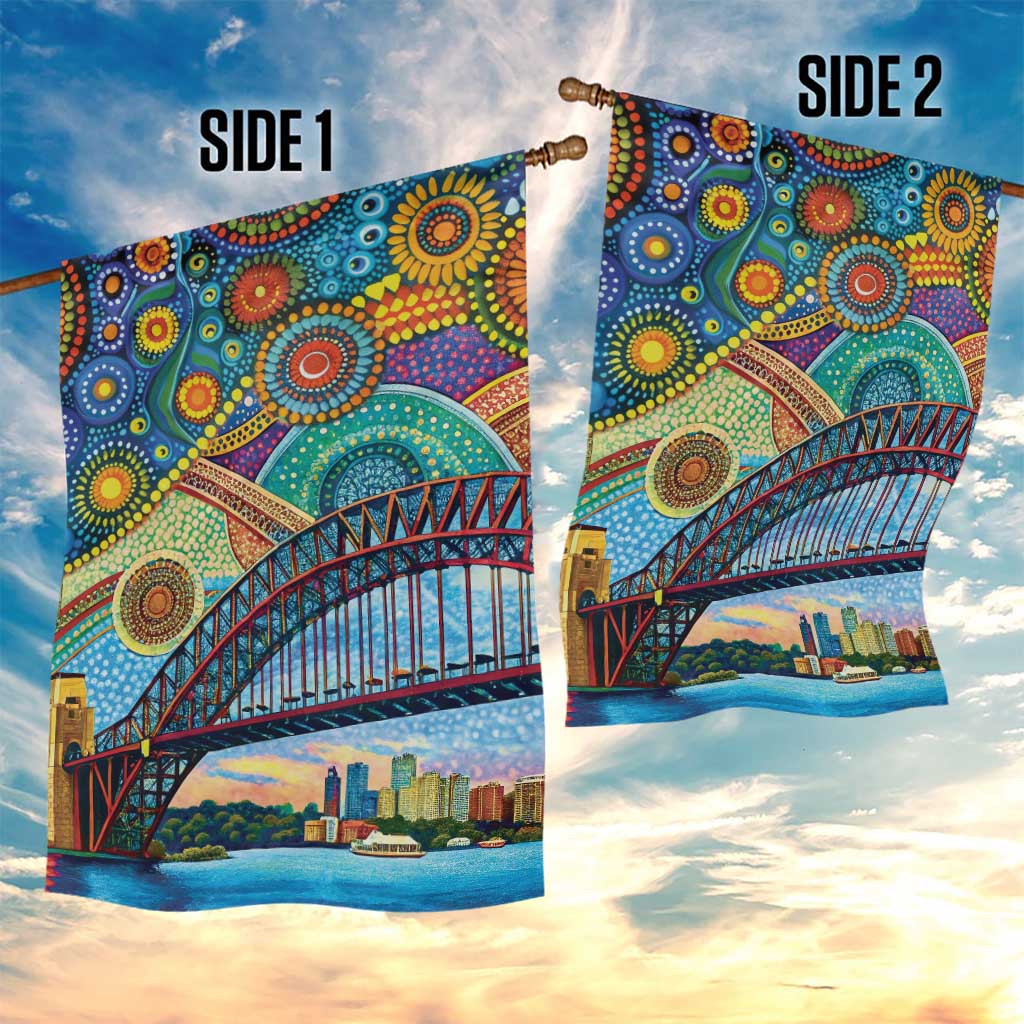 Australian Sydney Harbour Bridge Garden Flag Aboriginal Dot Art - Vibe Hoodie Shop