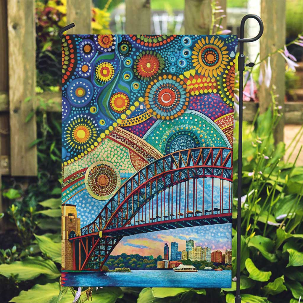 Australian Sydney Harbour Bridge Garden Flag Aboriginal Dot Art - Vibe Hoodie Shop