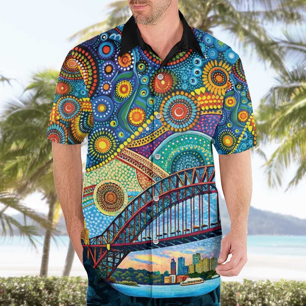 Australian Sydney Harbour Bridge Hawaiian Shirt Aboriginal Dot Art - Vibe Hoodie Shop