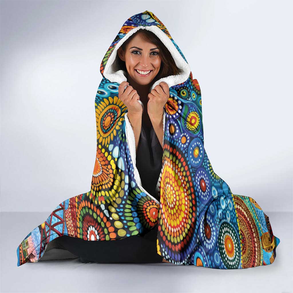 Australian Sydney Harbour Bridge Hooded Blanket Aboriginal Dot Art