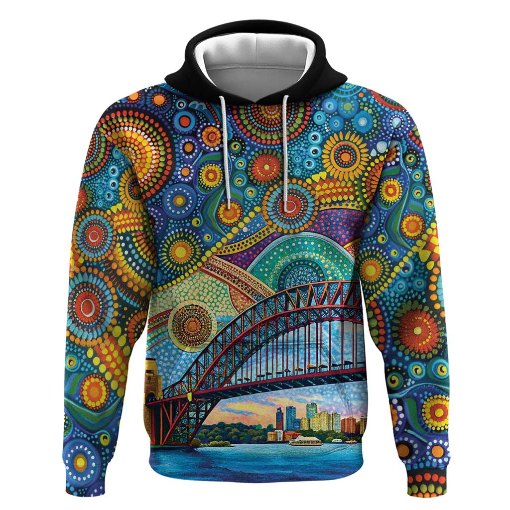 Australian Sydney Harbour Bridge Hoodie Aboriginal Dot Art LT9 - Vibe Hoodie Shop