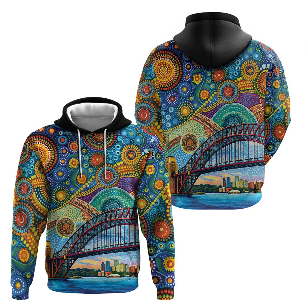 Australian Sydney Harbour Bridge Hoodie Aboriginal Dot Art LT9 - Vibe Hoodie Shop