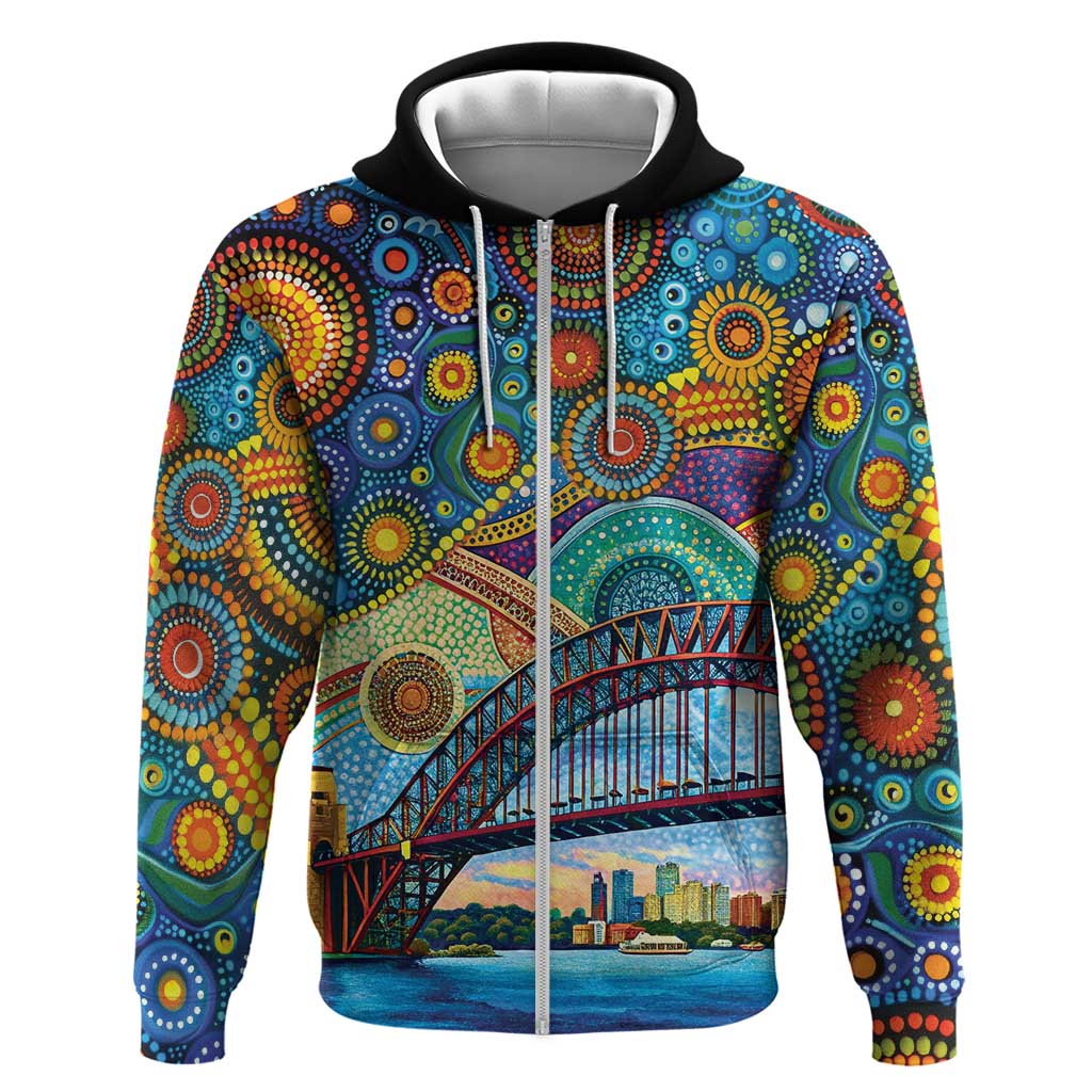 Australian Sydney Harbour Bridge Hoodie Aboriginal Dot Art LT9 - Vibe Hoodie Shop