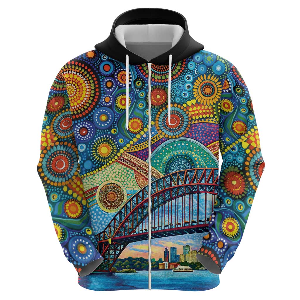 Australian Sydney Harbour Bridge Hoodie Aboriginal Dot Art LT9 - Vibe Hoodie Shop