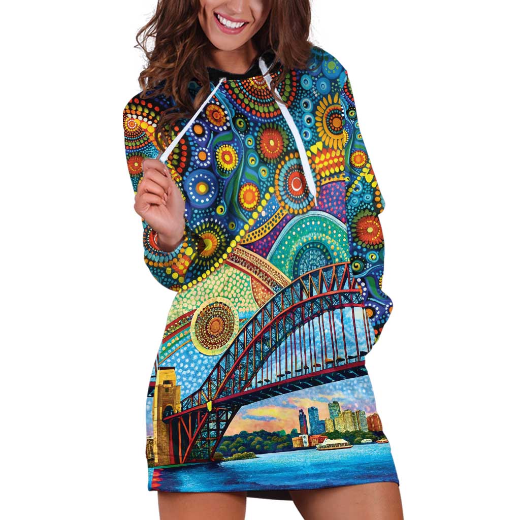 Australian Sydney Harbour Bridge Hoodie Dress Aboriginal Dot Art - Vibe Hoodie Shop