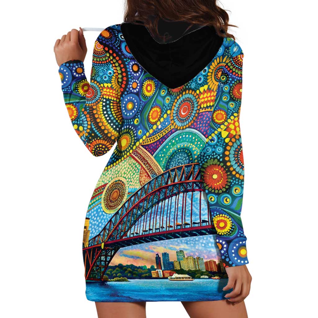 Australian Sydney Harbour Bridge Hoodie Dress Aboriginal Dot Art - Vibe Hoodie Shop