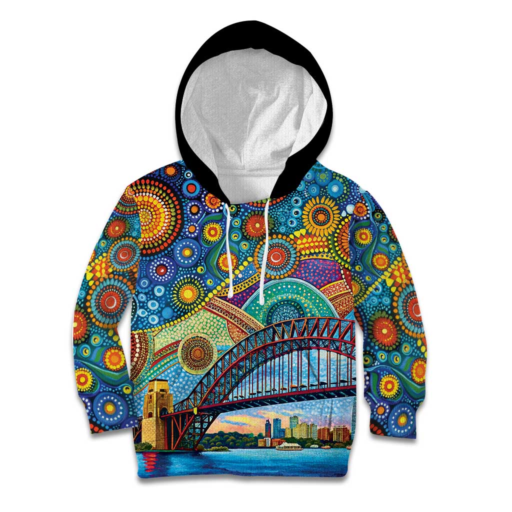 Australian Sydney Harbour Bridge Kid Hoodie Aboriginal Dot Art - Vibe Hoodie Shop