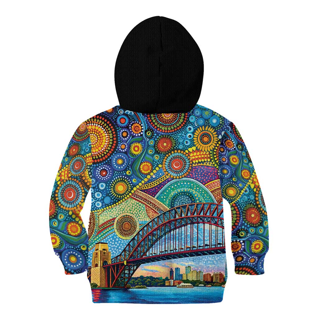 Australian Sydney Harbour Bridge Kid Hoodie Aboriginal Dot Art - Vibe Hoodie Shop