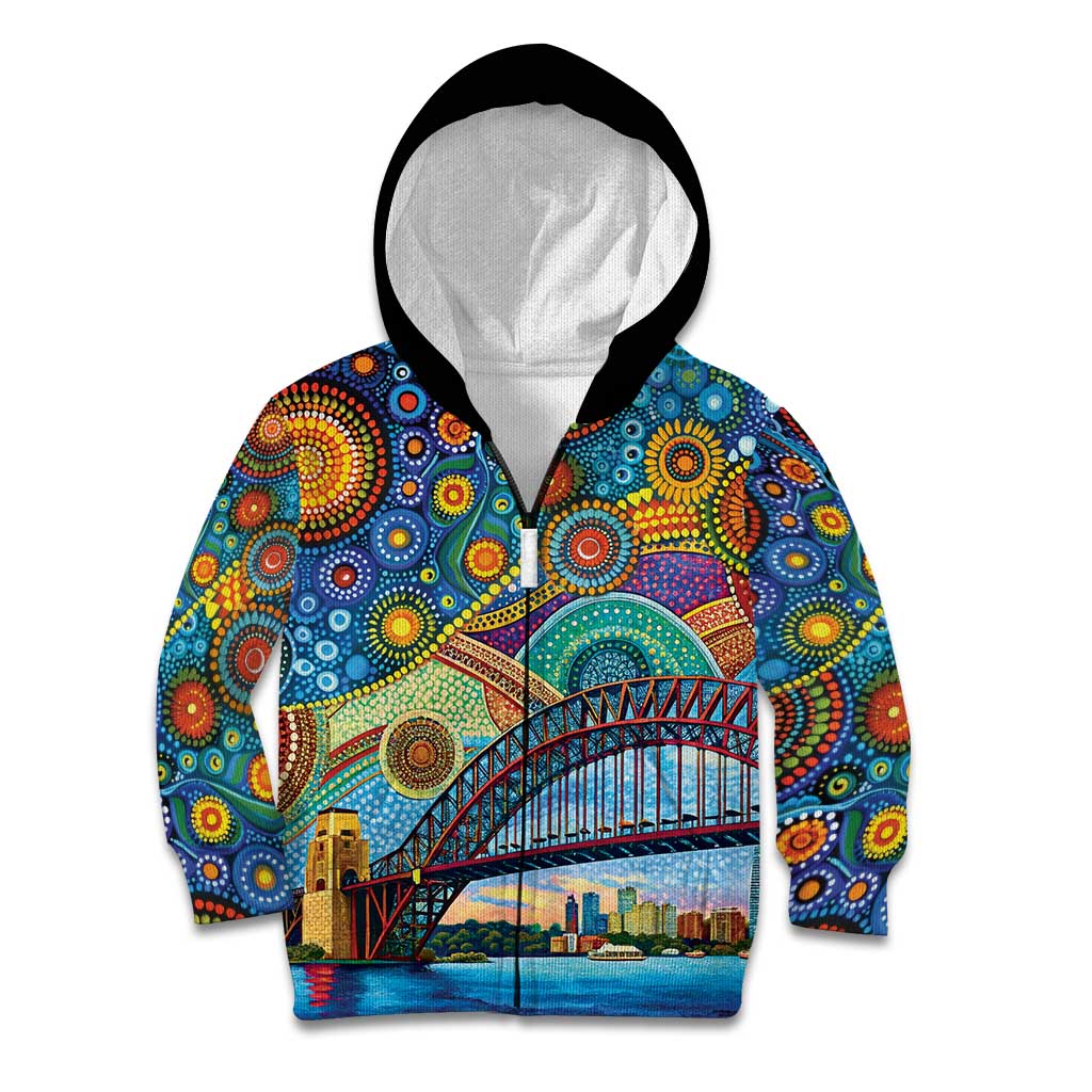 Australian Sydney Harbour Bridge Kid Hoodie Aboriginal Dot Art - Vibe Hoodie Shop