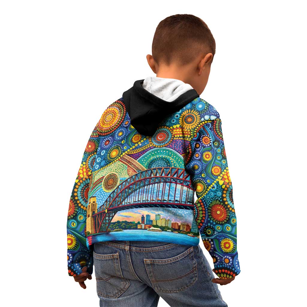 Australian Sydney Harbour Bridge Kid Hoodie Aboriginal Dot Art - Vibe Hoodie Shop