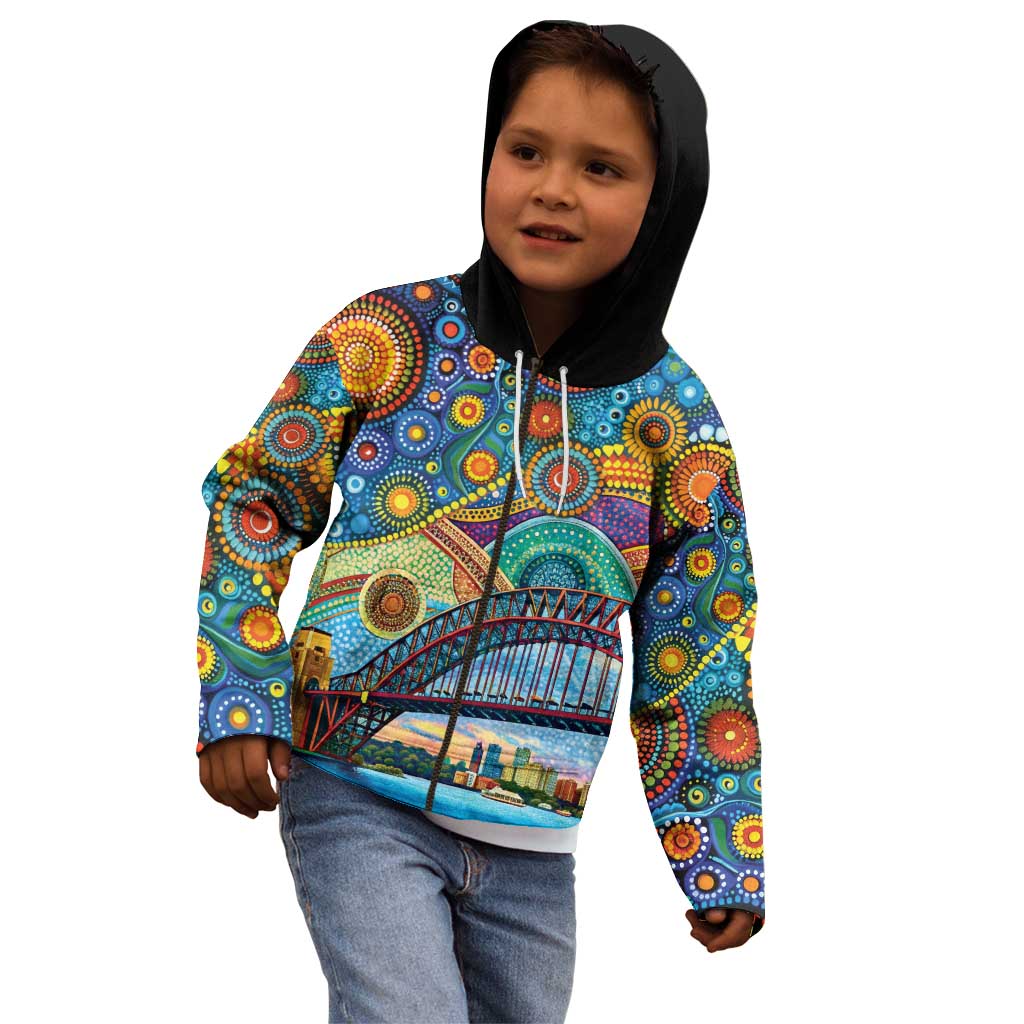 Australian Sydney Harbour Bridge Kid Hoodie Aboriginal Dot Art - Vibe Hoodie Shop