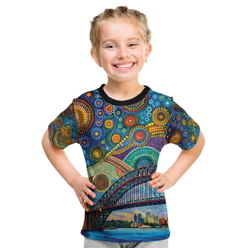 Australian Sydney Harbour Bridge Kid T Shirt Aboriginal Dot Art - Vibe Hoodie Shop