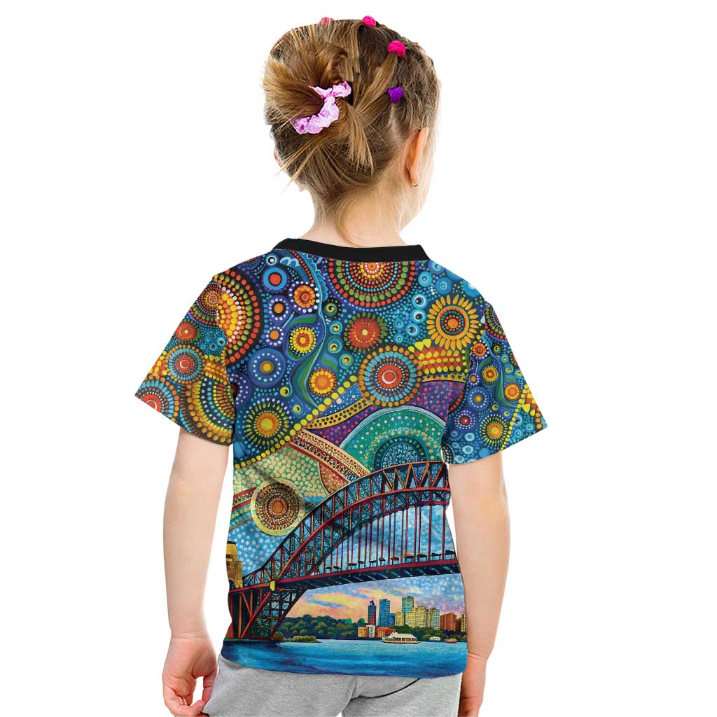 Australian Sydney Harbour Bridge Kid T Shirt Aboriginal Dot Art - Vibe Hoodie Shop