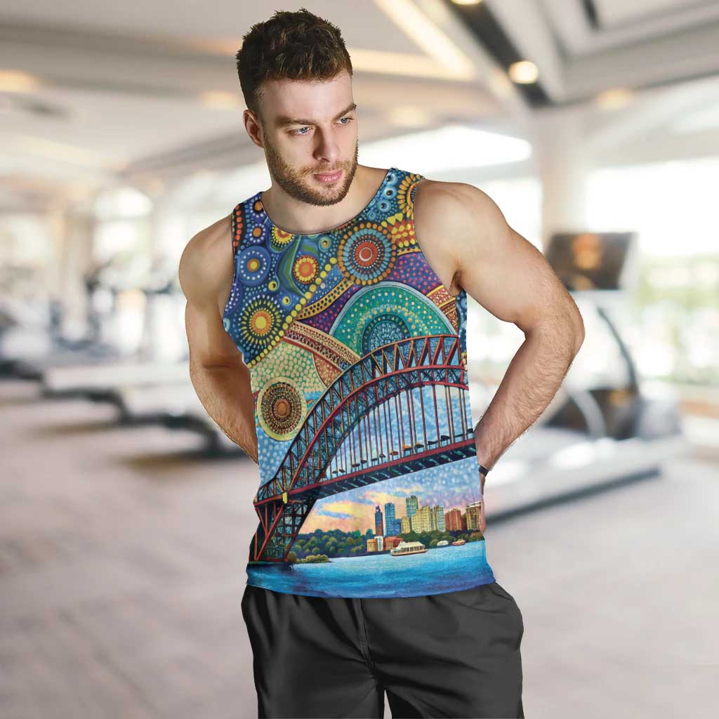 Australian Sydney Harbour Bridge Men Tank Top Aboriginal Dot Art - Vibe Hoodie Shop