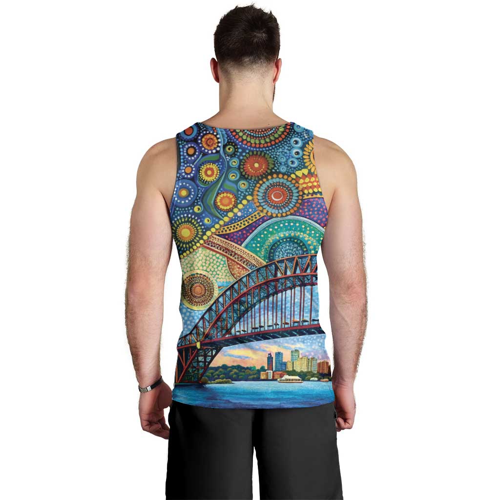 Australian Sydney Harbour Bridge Men Tank Top Aboriginal Dot Art - Vibe Hoodie Shop