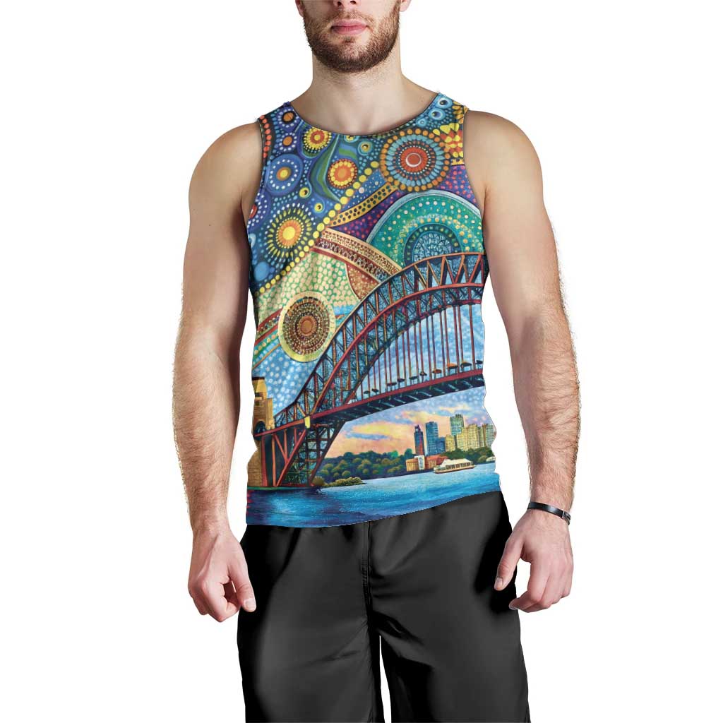 Australian Sydney Harbour Bridge Men Tank Top Aboriginal Dot Art - Vibe Hoodie Shop