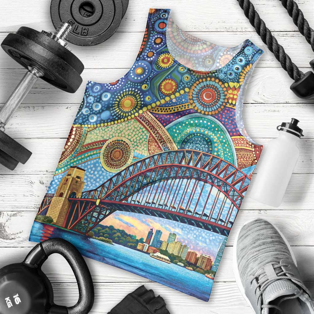 Australian Sydney Harbour Bridge Men Tank Top Aboriginal Dot Art - Vibe Hoodie Shop