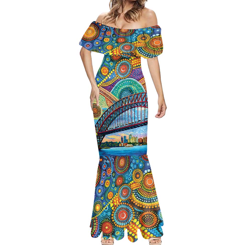 Australian Sydney Harbour Bridge Mermaid Dress Aboriginal Dot Art