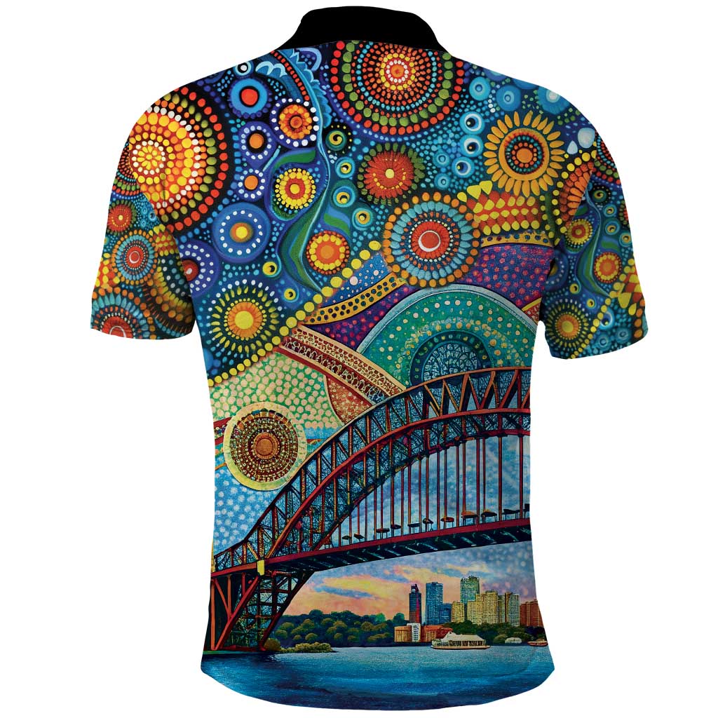 Australian Sydney Harbour Bridge Polo Shirt Aboriginal Dot Art LT9 - Vibe Hoodie Shop