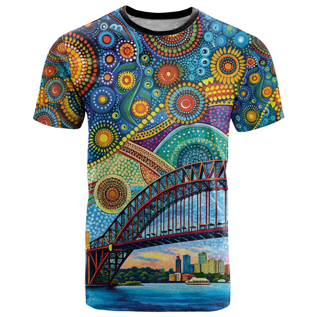 Australian Sydney Harbour Bridge T Shirt Aboriginal Dot Art LT9 - Vibe Hoodie Shop