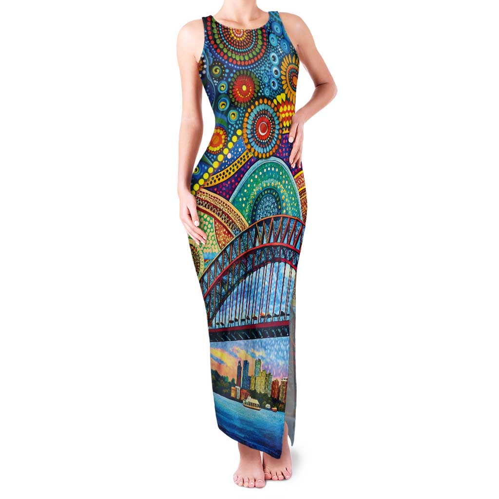 Australian Sydney Harbour Bridge Tank Maxi Dress Aboriginal Dot Art