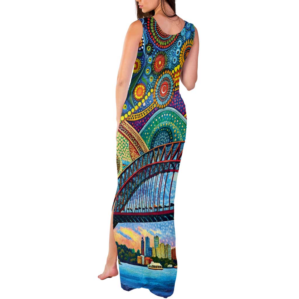 Australian Sydney Harbour Bridge Tank Maxi Dress Aboriginal Dot Art