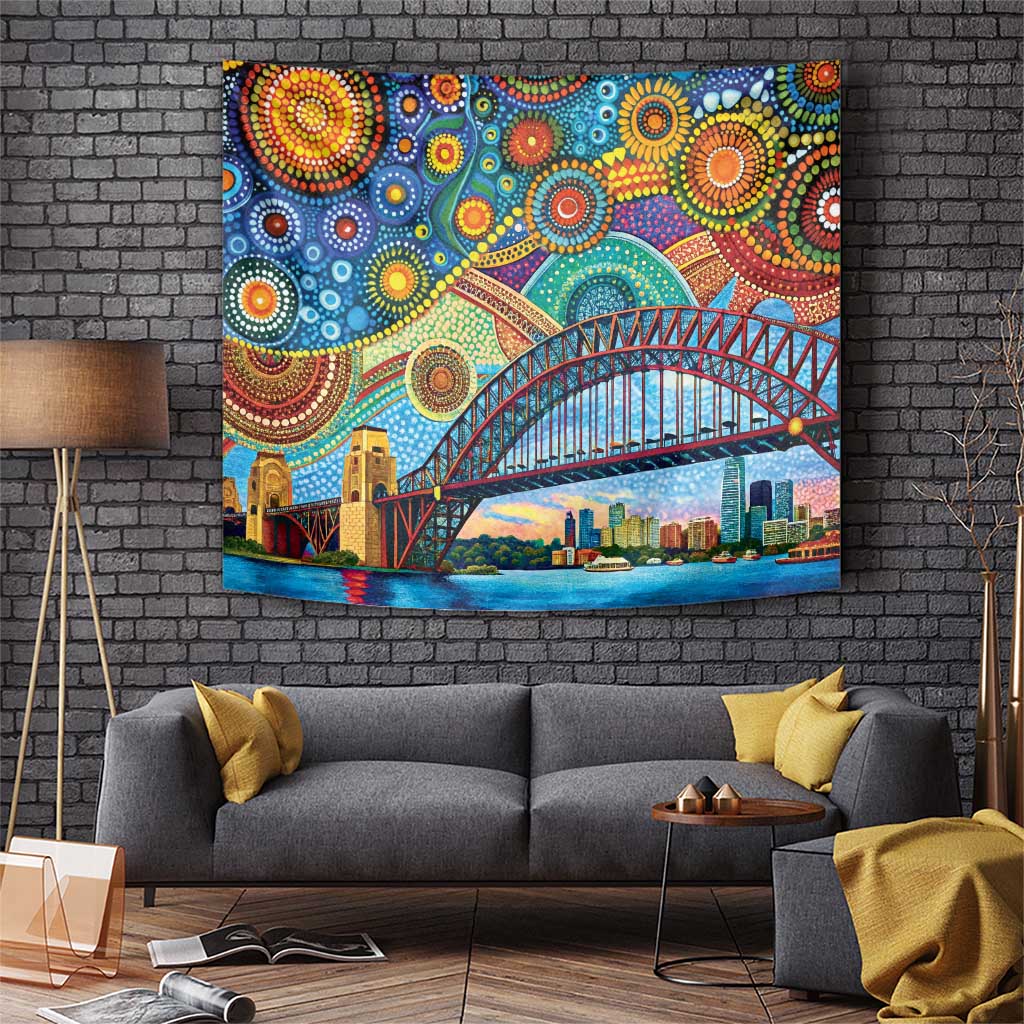 Australian Sydney Harbour Bridge Tapestry Aboriginal Dot Art - Vibe Hoodie Shop