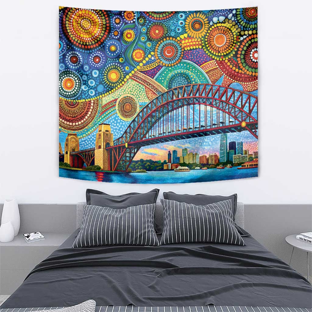 Australian Sydney Harbour Bridge Tapestry Aboriginal Dot Art - Vibe Hoodie Shop