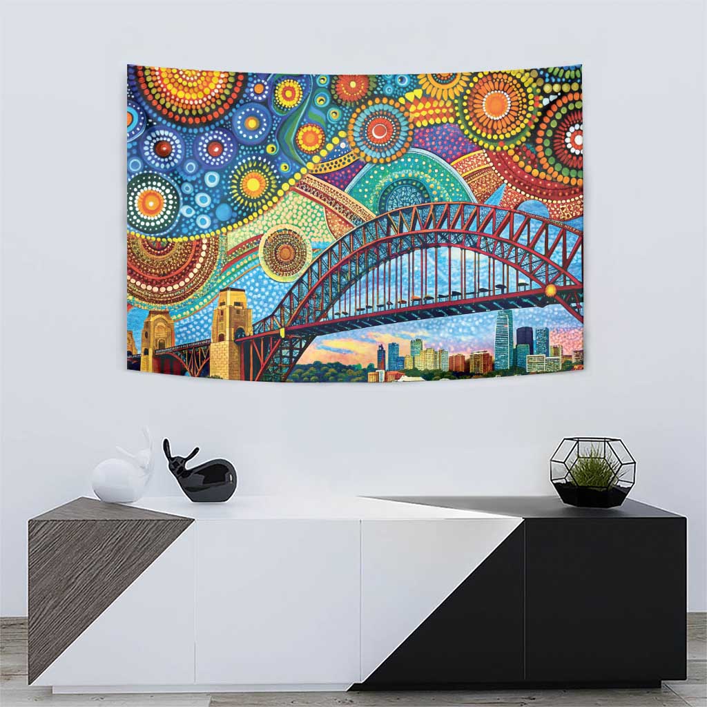 Australian Sydney Harbour Bridge Tapestry Aboriginal Dot Art - Vibe Hoodie Shop