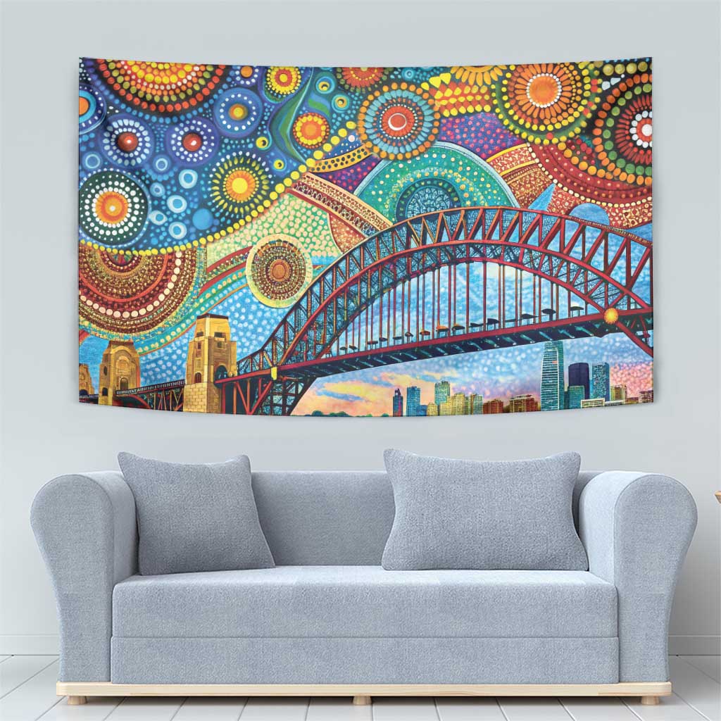 Australian Sydney Harbour Bridge Tapestry Aboriginal Dot Art - Vibe Hoodie Shop