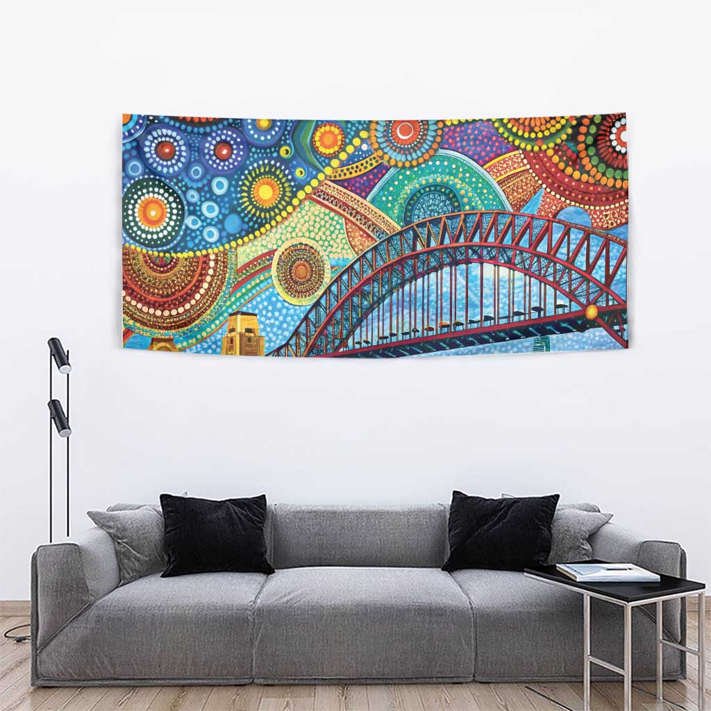 Australian Sydney Harbour Bridge Tapestry Aboriginal Dot Art - Vibe Hoodie Shop