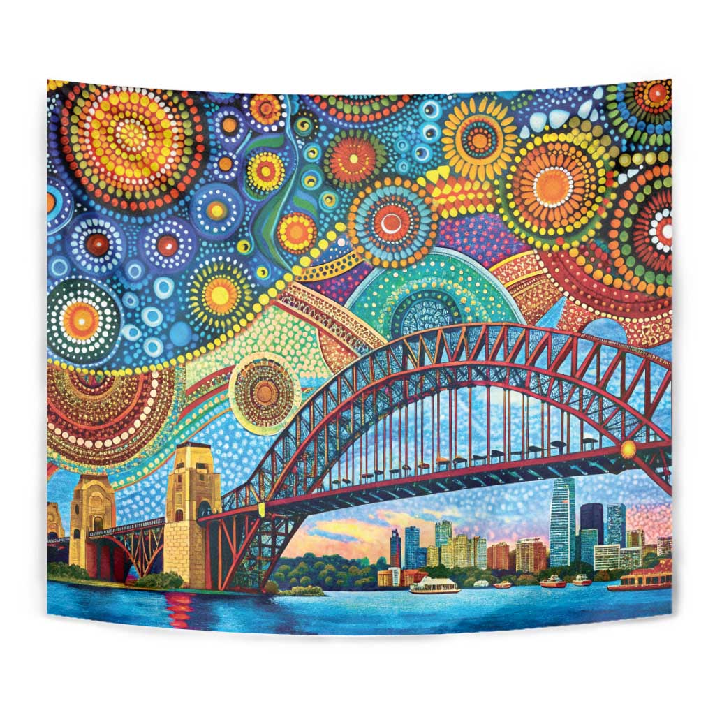 Australian Sydney Harbour Bridge Tapestry Aboriginal Dot Art - Vibe Hoodie Shop