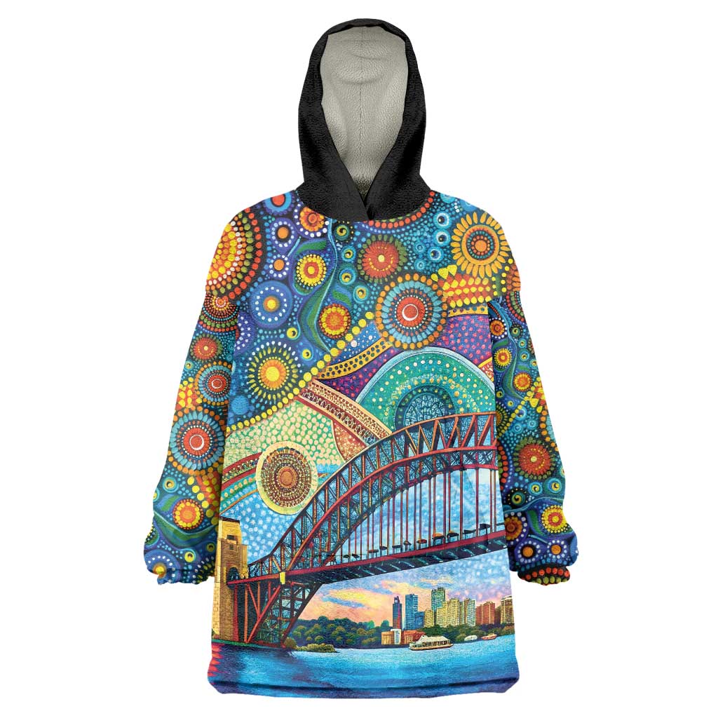 Australian Sydney Harbour Bridge Wearable Blanket Hoodie Aboriginal Dot Art - Vibe Hoodie Shop