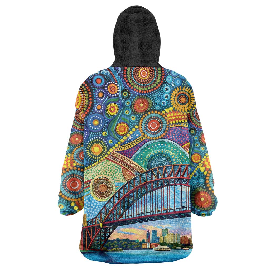 Australian Sydney Harbour Bridge Wearable Blanket Hoodie Aboriginal Dot Art - Vibe Hoodie Shop