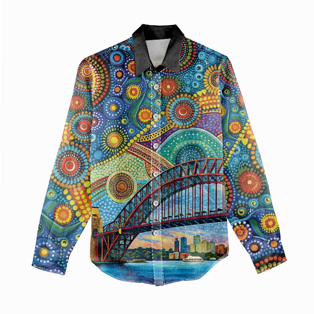 Australian Sydney Harbour Bridge Women Casual Shirt Aboriginal Dot Art - Vibe Hoodie Shop