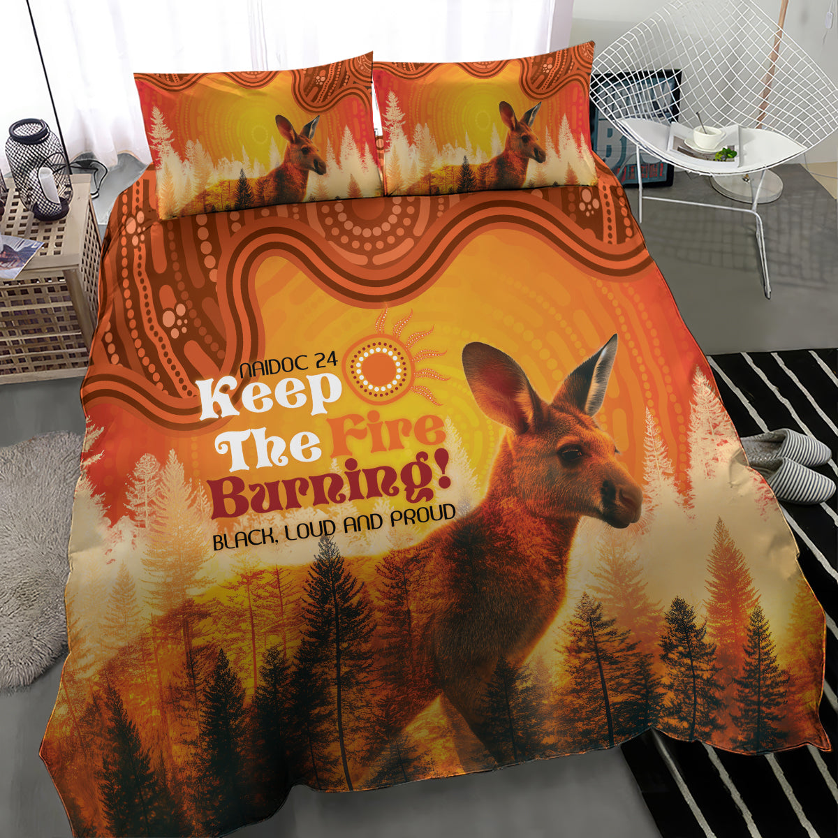 Australian Kangaroo Forests NAIDOC 2024 Bedding Set Aboriginal Art Style - Vibe Hoodie Shop
