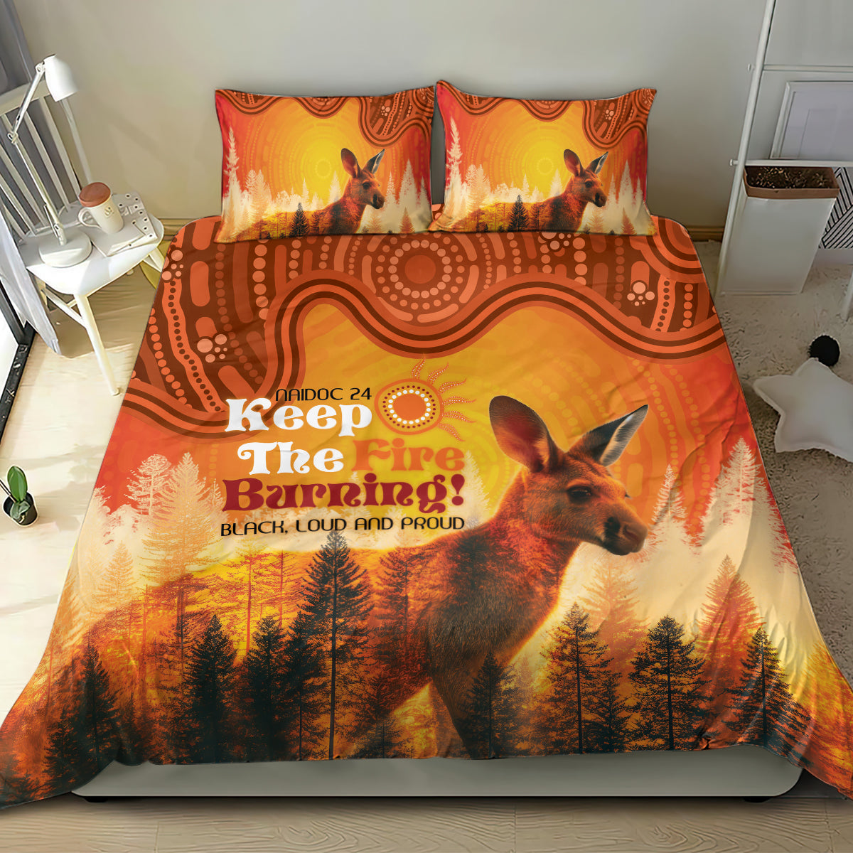 Australian Kangaroo Forests NAIDOC 2024 Bedding Set Aboriginal Art Style - Vibe Hoodie Shop