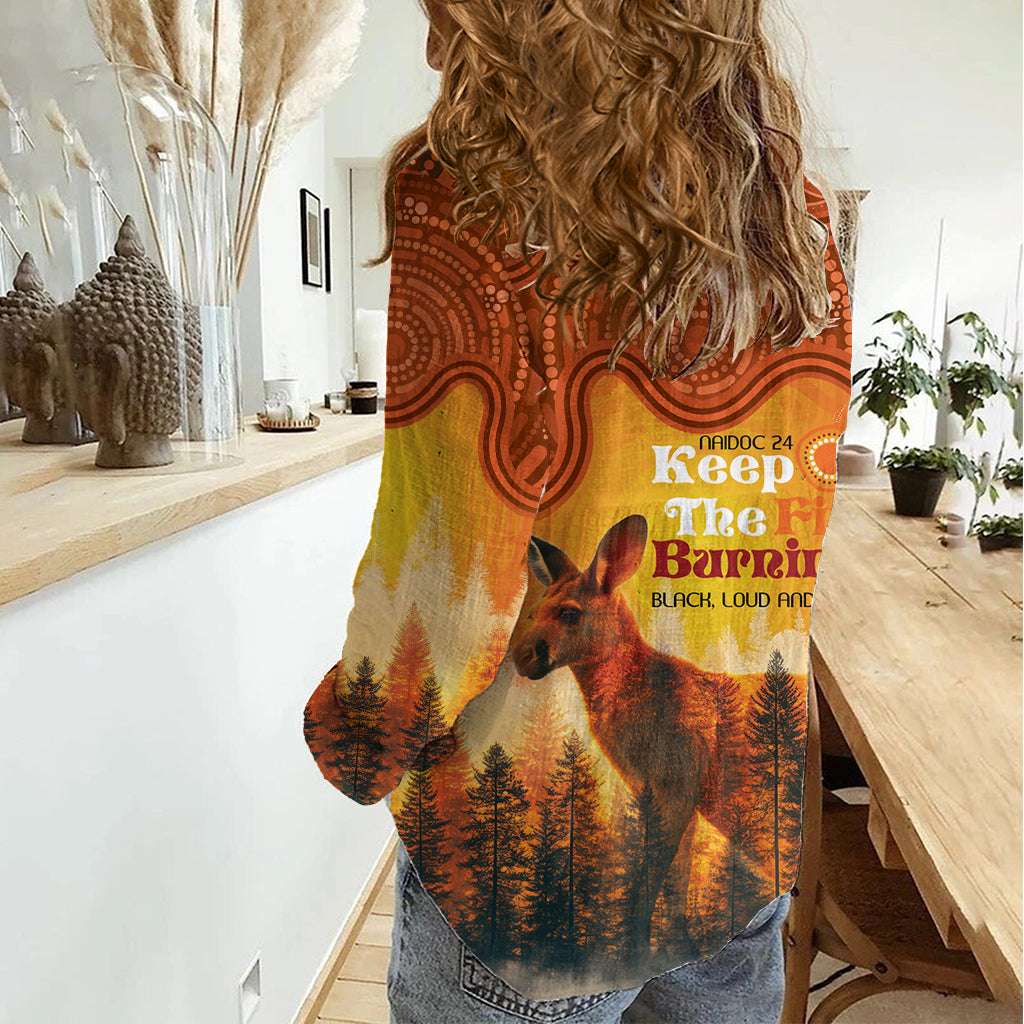 Australian Kangaroo Forests NAIDOC 2024 Women Casual Shirt Aboriginal Art Style - Vibe Hoodie Shop