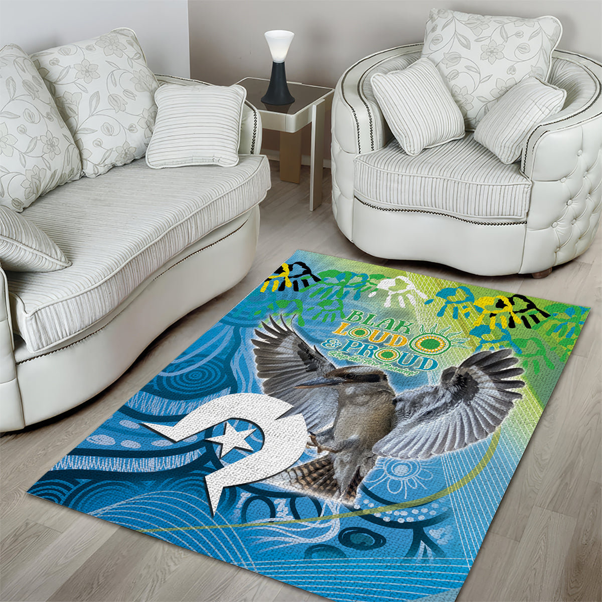 Vivid Kookaburra NAIDOC 2024 Area Rug Aboriginal Art Style - Vibe Hoodie Shop