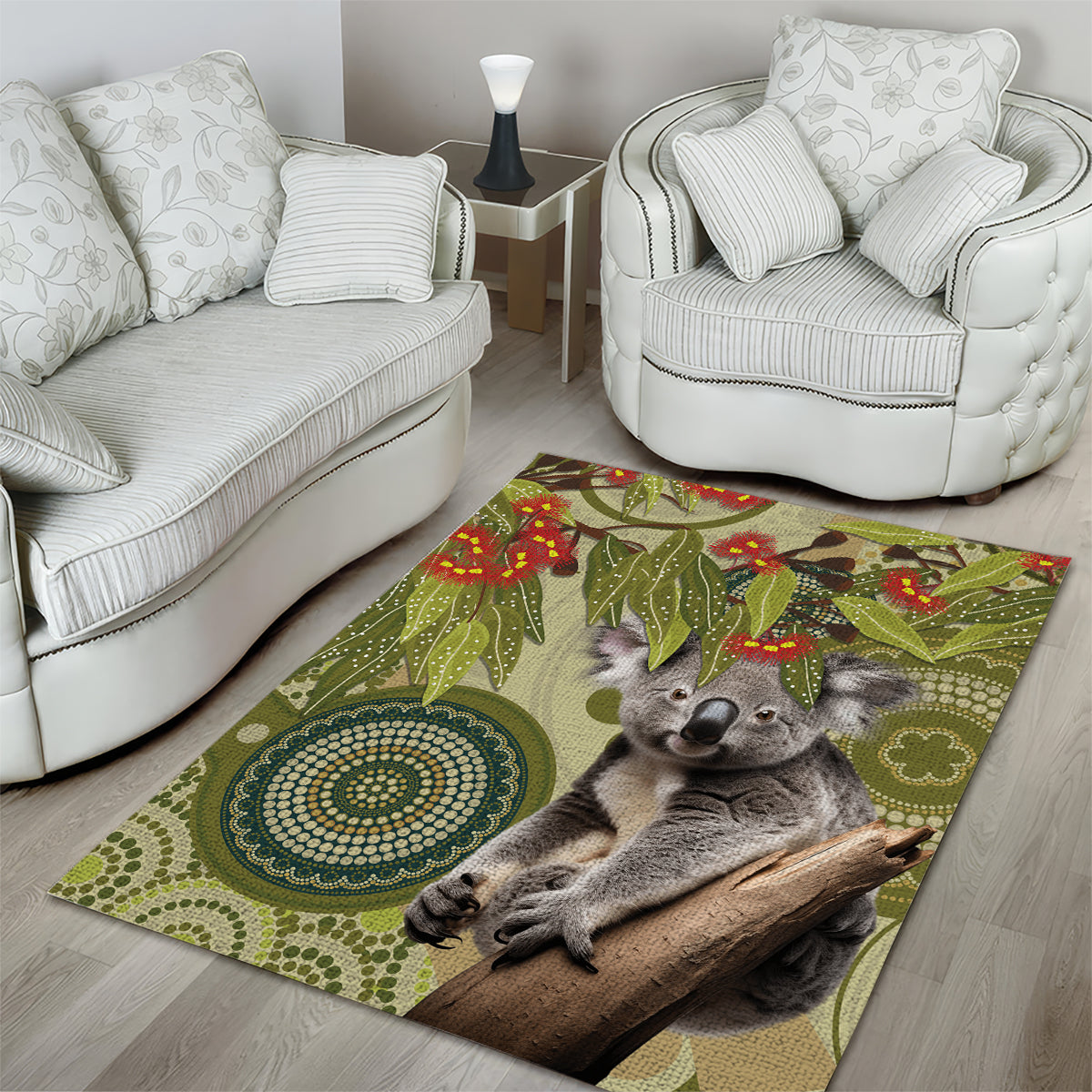 Aboriginal Koala Art Painting With Gum Blossom Area Rug - Vibe Hoodie Shop