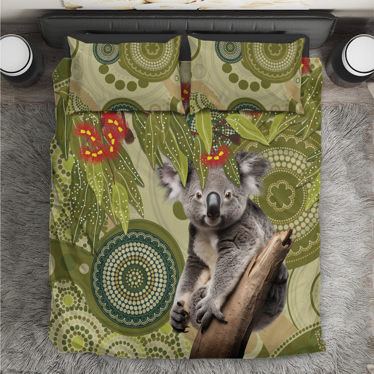 Aboriginal Koala Art Painting With Gum Blossom Bedding Set - Vibe Hoodie Shop