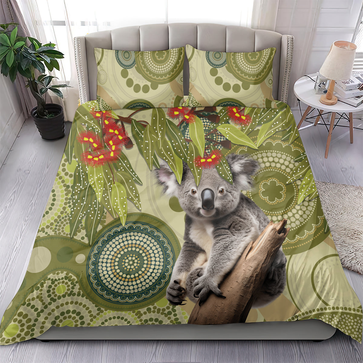 Aboriginal Koala Art Painting With Gum Blossom Bedding Set - Vibe Hoodie Shop