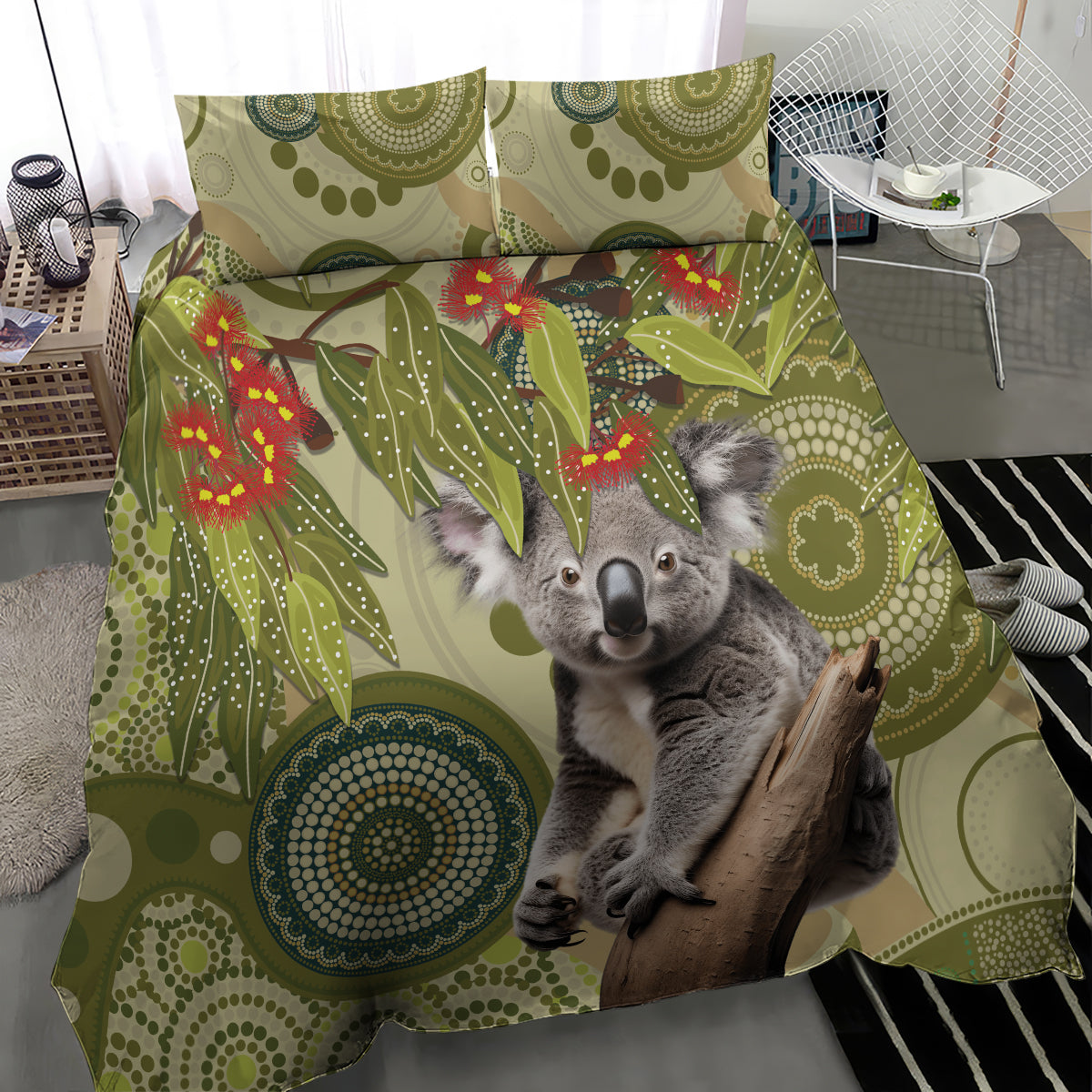 Aboriginal Koala Art Painting With Gum Blossom Bedding Set - Vibe Hoodie Shop
