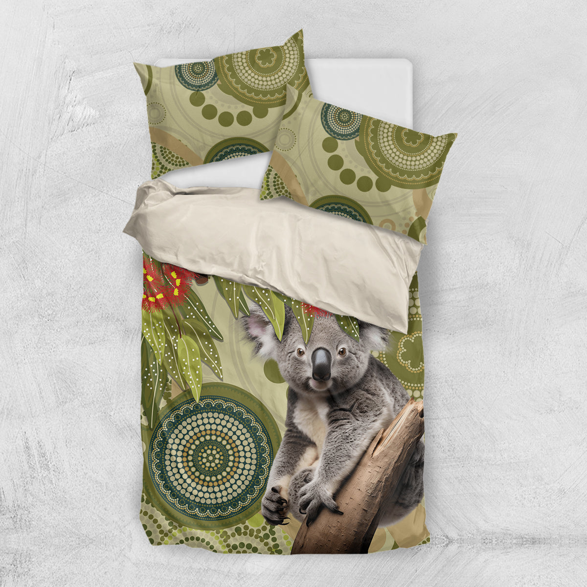 Aboriginal Koala Art Painting With Gum Blossom Bedding Set - Vibe Hoodie Shop