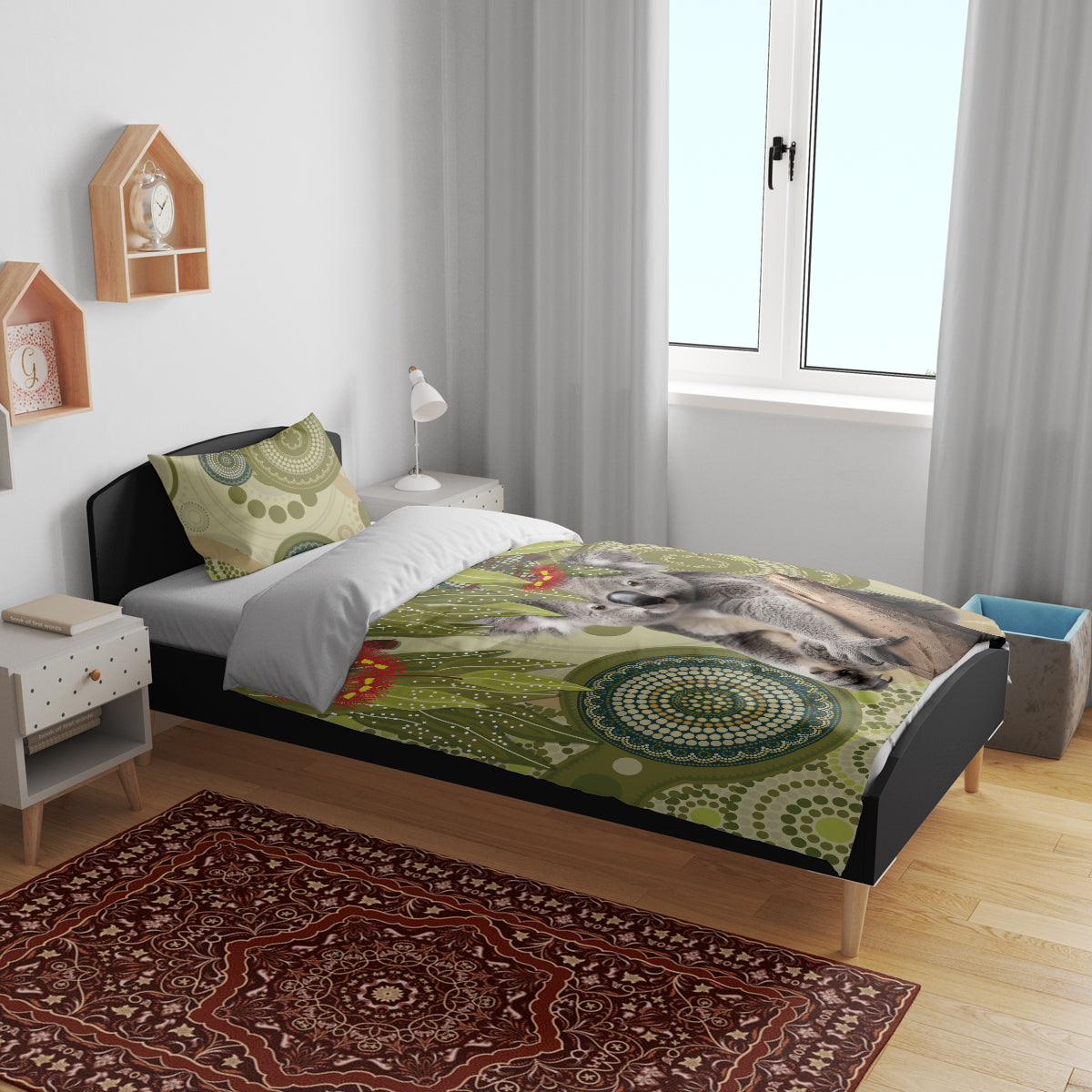 Aboriginal Koala Art Painting With Gum Blossom Bedding Set - Vibe Hoodie Shop